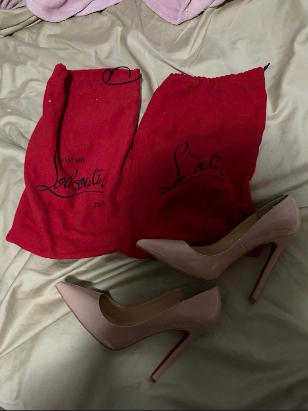 Christian Louboutin Blush Patent Leather Pointed-Toe Pumps